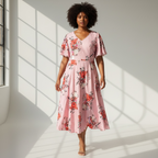 V neck ruffle sleeve floral print dress
