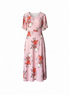 V neck ruffle sleeve floral print dress