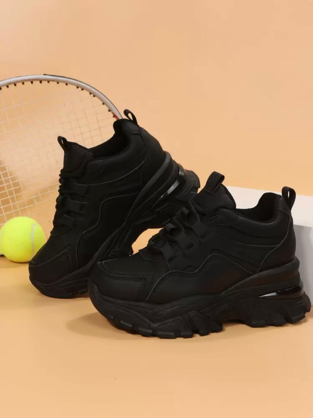 Thick leather high heel sneakers