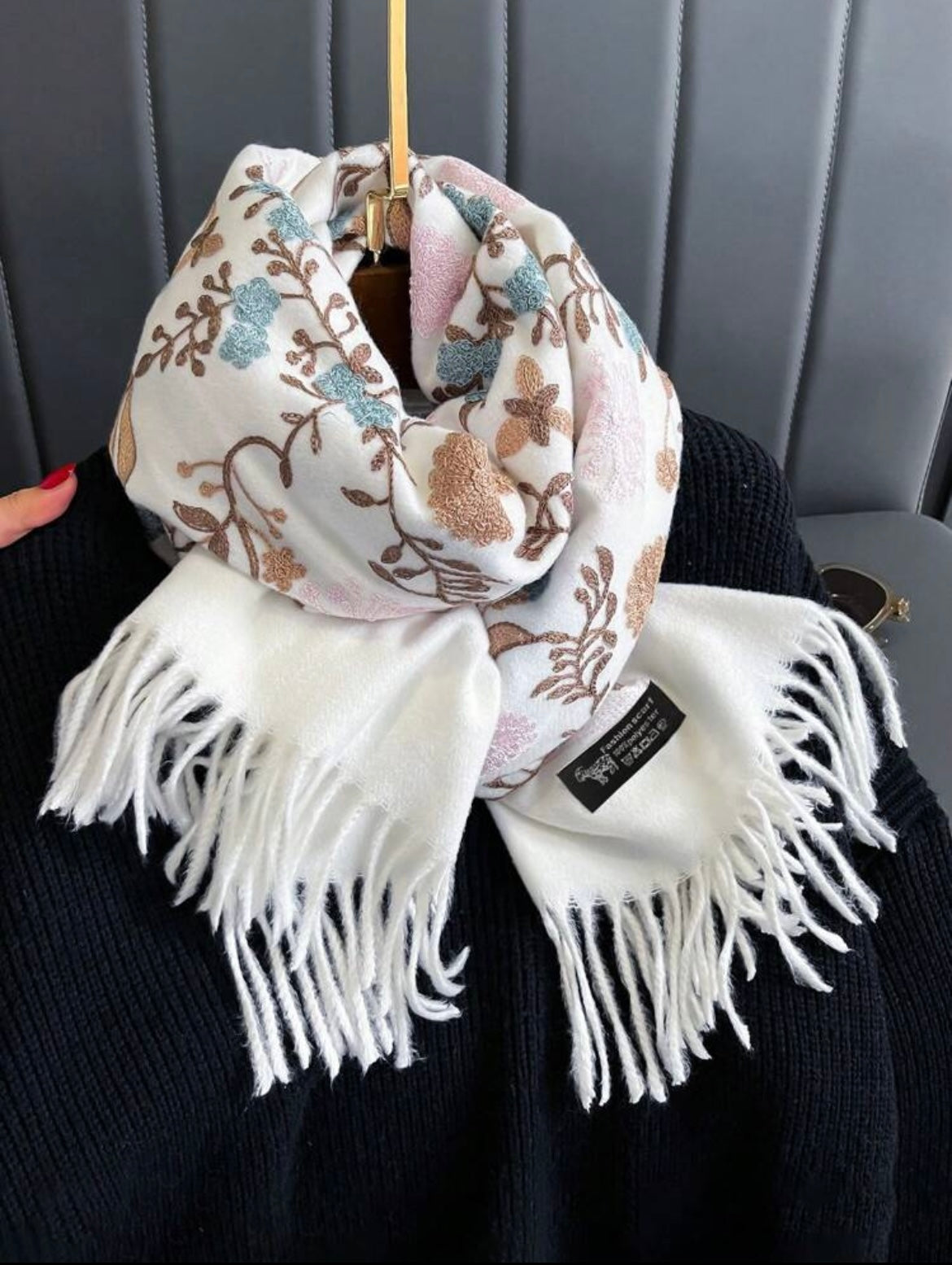 Embroidered floral scarf