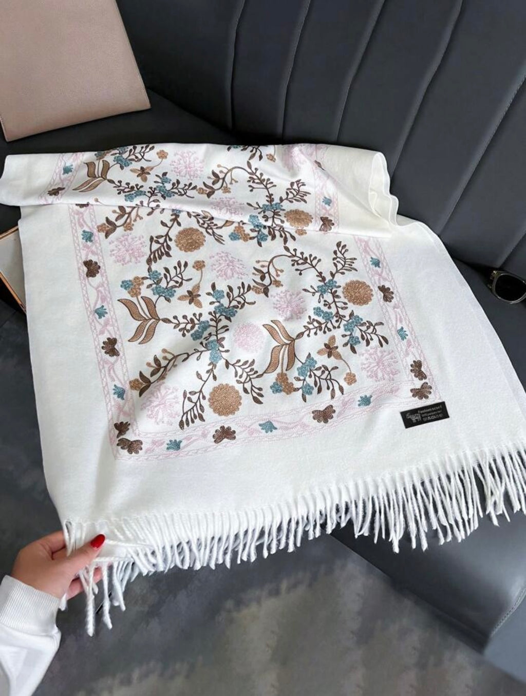 Embroidered floral scarf