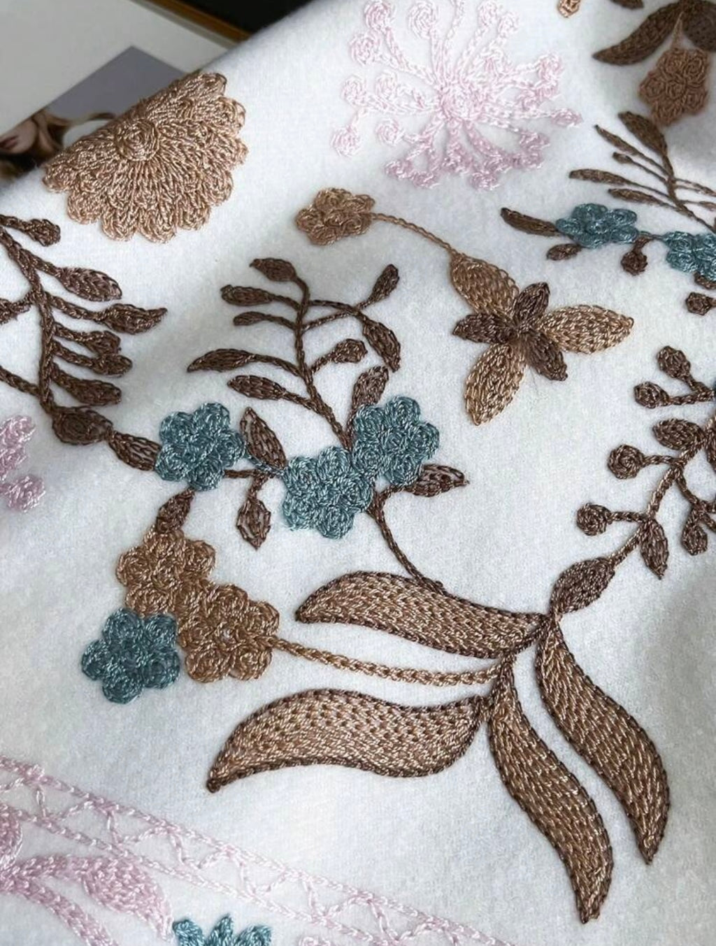 Embroidered floral scarf