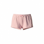 Bright & Bloom pink and white striped pajama shorts with a small bow accent on the elastic waistband.