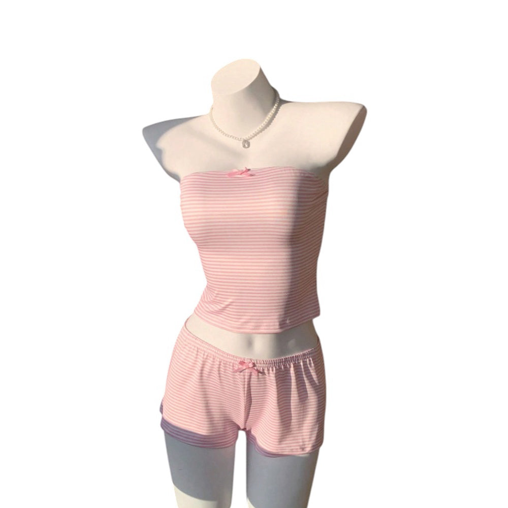 Striped Tube Top And Shorts Pajama Set